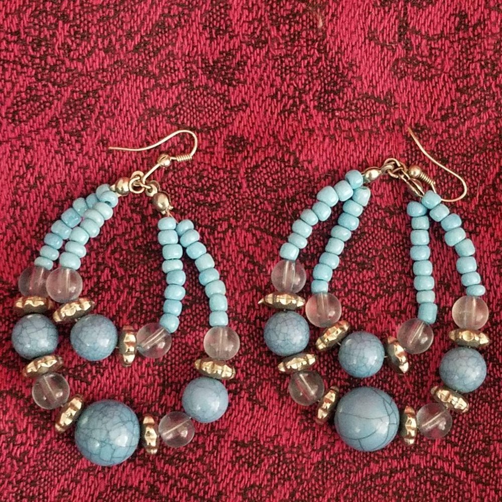Large Beaded Tear Drop Shape Hoop Earrings
